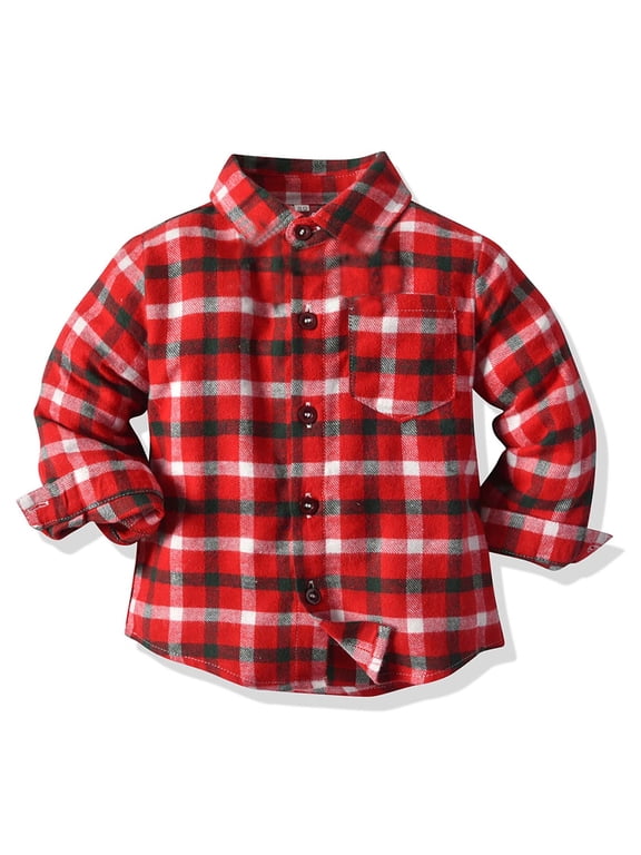 Infant Baby Boys Clothes Plaid Shirts Turn down Collar Button down Tops Long Sleeve U Shaped Hem Shirt Casual Loose Fall Toddler Tops for 3 Months-6 Years