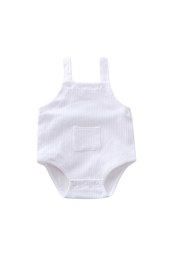 Infant Baby Clothes Square Neck Wide Strap Sleeveless Rompers Solid Color Button Stretch Jumpsuits Casual Cute Summer Outwear Outfits for 0-18 Months