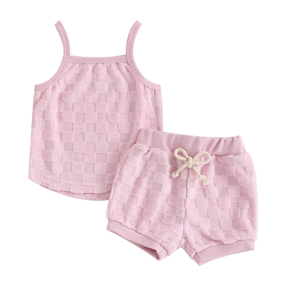 tarylea Infant Baby Girls Summer Outfits Sleeveless Camisole Tops Drawstring Elastic Waisted Shorts 2Pcs Clothing Set