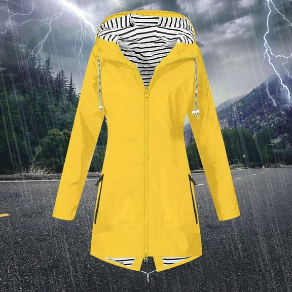 tarylea Jacket for Women Full Zipper Drawstring Long Sleeve Windbreaker Irregular Hem Tunic Hoodies with Pockets Casual Waterproof Outdoor Tops