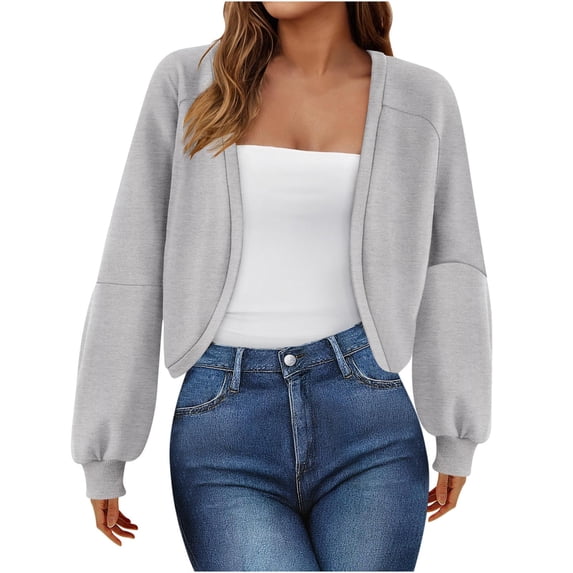 tarylea Jacket for Women Long Lantern Sleeve Cinch Cuff Crop Top Casual Loose Fall Comfy Solid Color Cardigan