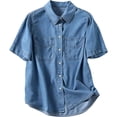 thumbnail image 1 of tarylea Jean Button Down Shirts for Women with Pocket Short Sleeve Loose Fitted Business Casual Summer Tops, 1 of 8