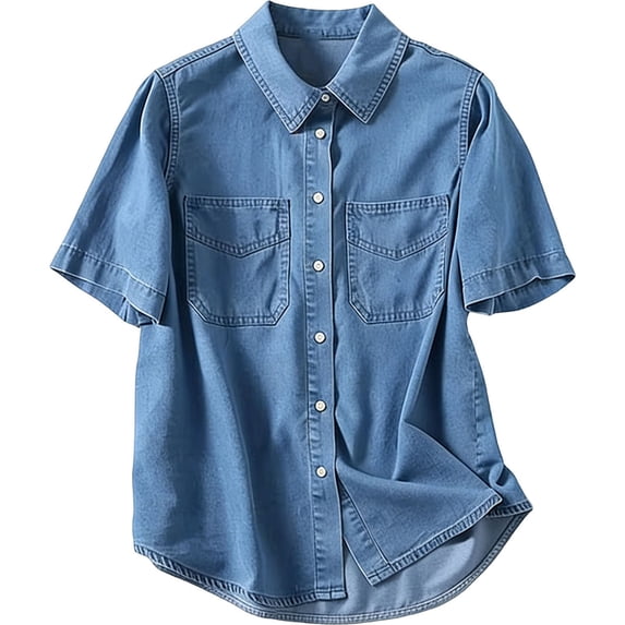 tarylea Jean Button Down Shirts for Women with Pocket Short Sleeve Loose Fitted Business Casual Summer Tops