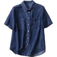 thumbnail image 1 of tarylea Jean Button Down Shirts for Women with Pocket Short Sleeve Loose Fitted Business Casual Summer Tops, 1 of 4