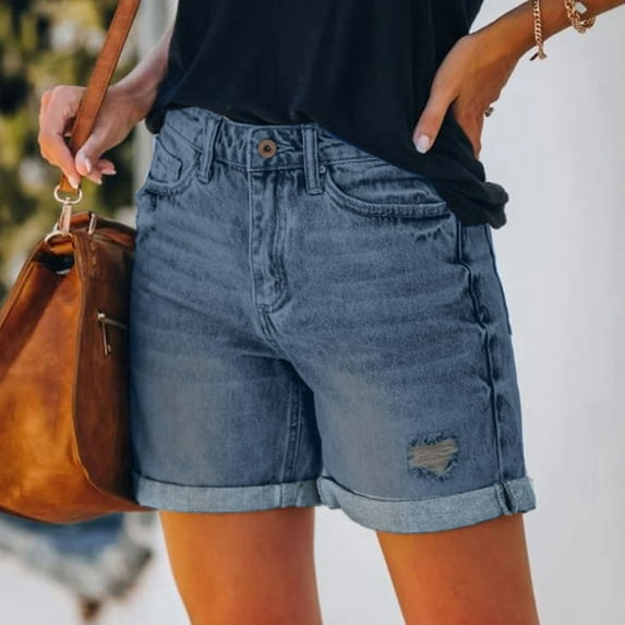 tarylea Jean Shorts for Women Button Waist Solid Color Shorts Fitted Dressy Shorts with Pockets Casual Dailywear Shorts