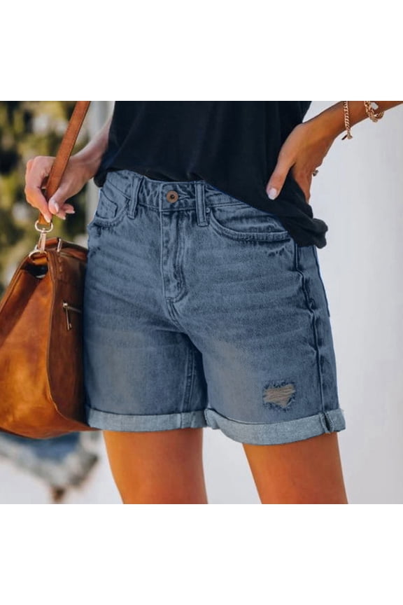 Jean Shorts for Women Button Waist Solid Color Shorts Fitted Dressy Shorts with Pockets Casual Dailywear Shorts