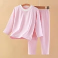 thumbnail image 1 of tarylea Kids 2 Piece Thermal Underwear Long Sleeve Crew Neck Tops Elastic Waist Straight Leg Pants Casual Fall Comfy Sets(3-4 Years,Pink), 1 of 4