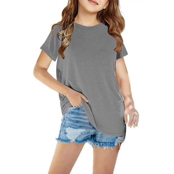 tarylea Kids Clothes for Girls Boys Crew Neck Short Sleeve Tops Solid Color Loose Shirts Casual Comfy Summer Breathable Lightweight Toddler Tops for 3-14 Years