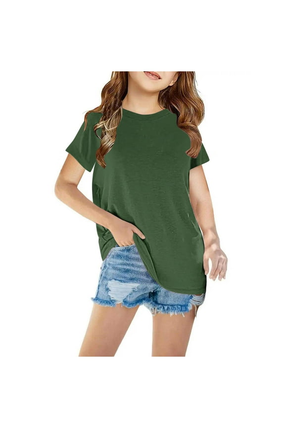 Kids T Shirts Short Sleeve Plain Top Round Neck Tees Solid Color Summer Tops for Boys and Girls