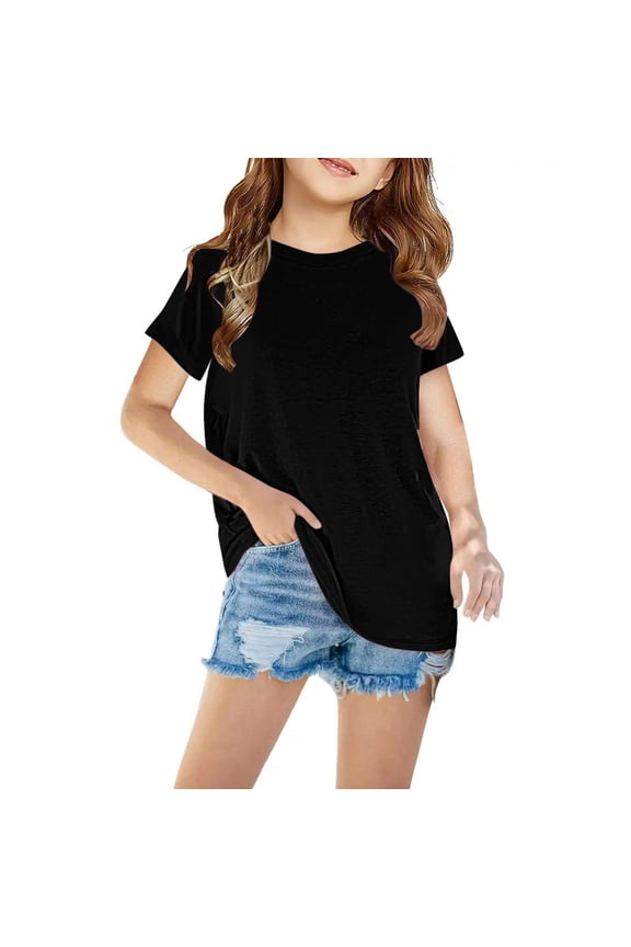 Kids T Shirts Short Sleeve Plain Top Round Neck Tees Solid Color Summer Tops for Boys and Girls