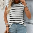 thumbnail image 1 of tarylea Knitted Tank Tops for Women Striped Sleeveless Crew Neck T-Shirts Casual Loose Summer Color Blocked Tee Tops, 1 of 9