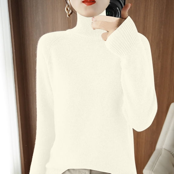 tarylea Knitted Tops for Women High Neck Long Sleeve Sweater Casual Loose Solid Color Fall Pullover Tops