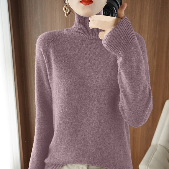tarylea Knitted Tops for Women High Neck Long Sleeve Sweater Casual Loose Solid Color Fall Pullover Tops