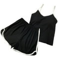 thumbnail image 1 of tarylea Lightweight Summer Pajamas 2 Piece Outfits V Neck Spaghetti Strap Crop Top Elastic Waist Wide Leg Shorts Color Blocked Casual Stretch Homewear Suits, 1 of 3