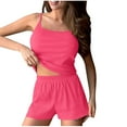 thumbnail image 1 of tarylea Lightweight Summer Pajamas Set Square Neck Spaghetti Strap Crop Top Elastic Waist Shorts Solid Color Casual Loose Soft Loungewear Suits, 1 of 5