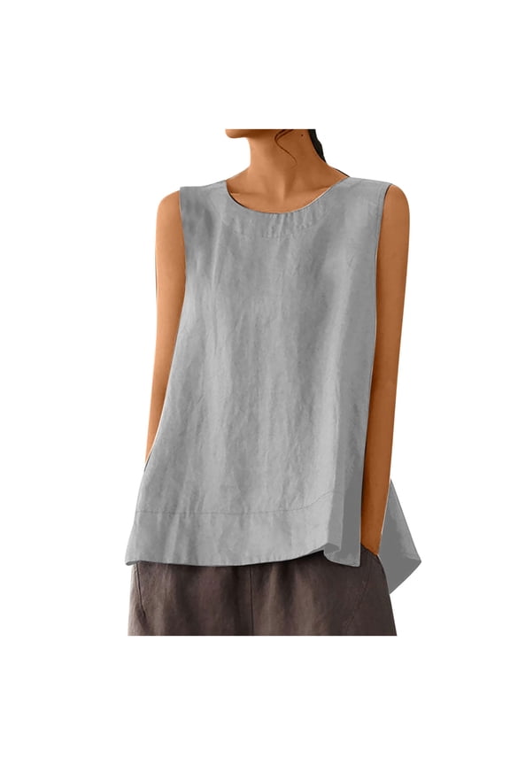 Long Tunic Tank for Women Crew Neck High-Low Keyhole Button Back Loose Fitting Summer Casual Sleeveless Tops