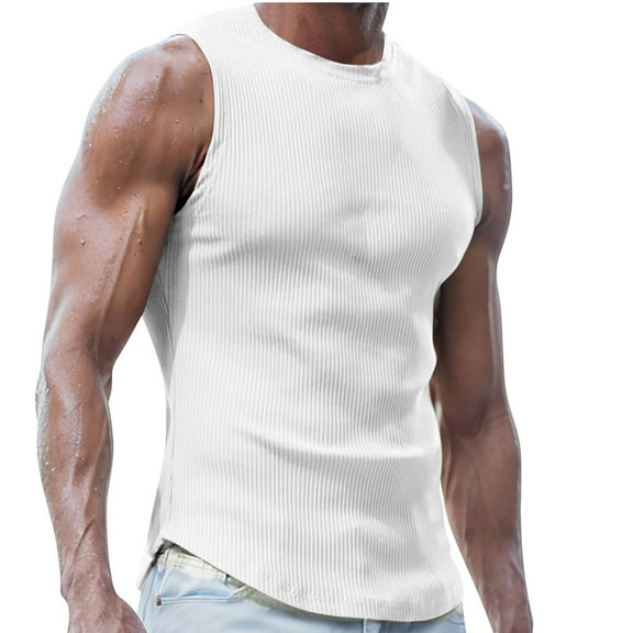tarylea Men's Tank Tops Crew Neck Sleeveless Shirts Solid Color U Shaped Hem Tops Casual Loose Breathable Summer Dailywear Tops