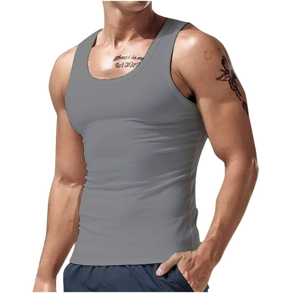 tarylea Men's Workout Tank Tops Scoop Neck Wide Strap Camisole Solid Color Slim Fitted Shirts Casual Summer Athletic Gym Tops