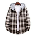 thumbnail image 1 of tarylea Mens Jackets Long Sleeve Plaid Button down Drawstring Curved Hem Hoodies Casual Loose Fall Dressy Tops, 1 of 7