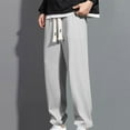 thumbnail image 1 of tarylea Mens Pants Ribbed Knitted Elastic Waist Drawstring Trousers Solid Color Wide Leg Pants with Pockets Casual Loose Dailywear Pants, 1 of 4