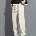 thumbnail image 1 of tarylea Mens Pants Ribbed Knitted Elastic Waist Drawstring Trousers Solid Color Wide Leg Pants with Pockets Casual Loose Dailywear Pants, 1 of 4