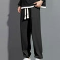 thumbnail image 1 of tarylea Mens Pants Ribbed Knitted Elastic Waist Drawstring Trousers Solid Color Wide Leg Pants with Pockets Casual Loose Dailywear Pants, 1 of 4
