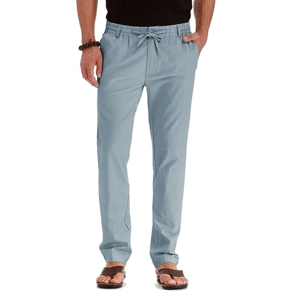 tarylea Mens Pants Straight Leg Button Elastic Waist Drawstring Trousers with Pockets Fitted Business Casual Pants