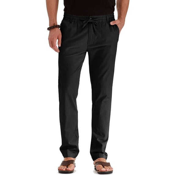 tarylea Mens Pants Straight Leg Button Elastic Waist Drawstring Trousers with Pockets Fitted Business Casual Pants