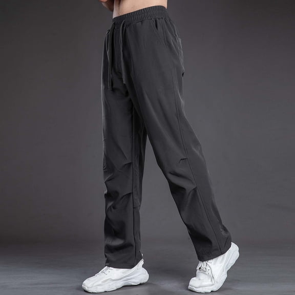 tarylea Mens Pants Straight Leg Elastic Waist Drawstring Open Bottom Trousers Casual Loose Dailywear Solid Color Pants