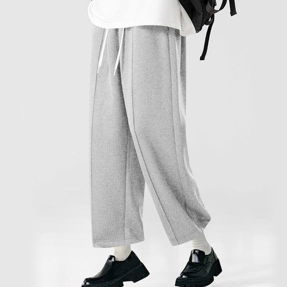tarylea Mens Pants Wide Leg Drawstring Trousers Solid Color Elastic Waist Pants with Pockets Casual Dressy Summer Dailywear Pants