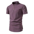 thumbnail image 1 of tarylea Mens Shirts Short Sleeve Standing Collar Slit Hem Button Tops Casual Comfy Summer Solid Color T-Shirts, 1 of 5