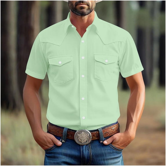 tarylea Mens Shirts Short Sleeve Turn down Collar Button down Tops Casual Summer Solid Color Tops with Pockets