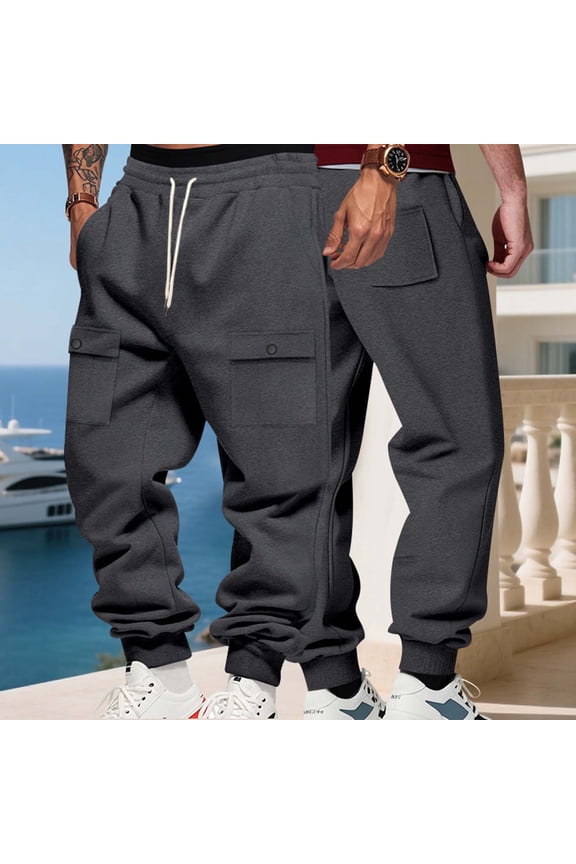 Mens Sweatpants Cinch Bottom Drawstring Elastic Waist Cargo Pants Casual Loose Workout Athletic Trousers with Multi Pockets