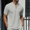 thumbnail image 1 of tarylea Mens T-Shirts Short Sleeve Notch Neck Zipper Tops Casual Loose Summer Solid Color Dressy Shirts, 1 of 9
