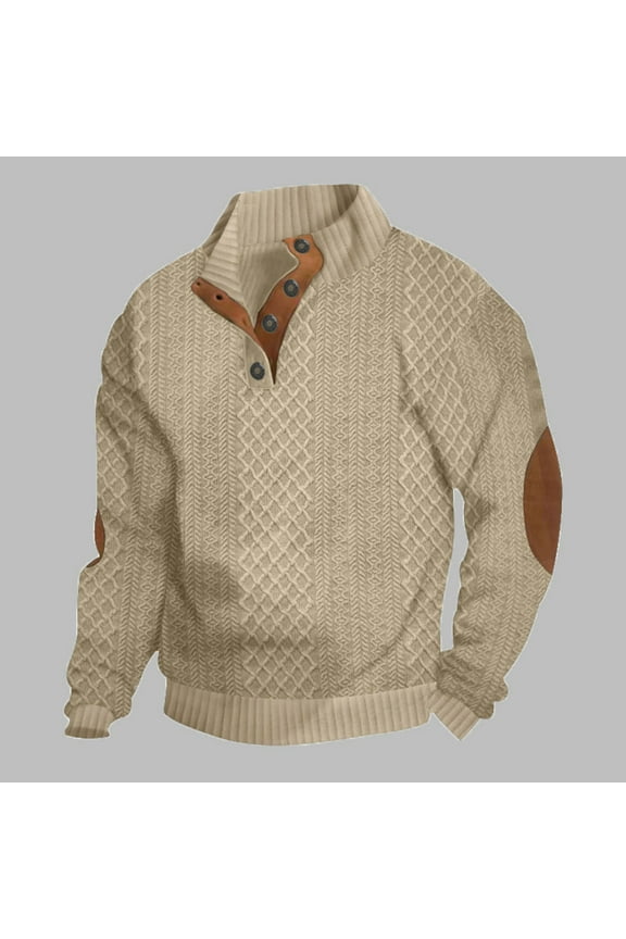 Mens Tops Long Sleeve Standing Collar Button Color Blocked Pullover Casual Dressy Fall Tops