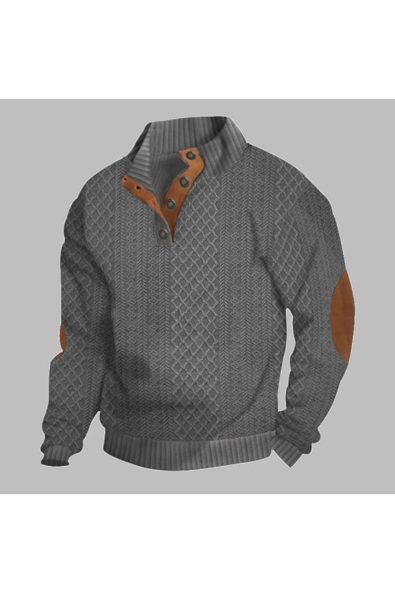 Mens Tops Long Sleeve Standing Collar Button Color Blocked Pullover Casual Dressy Fall Tops