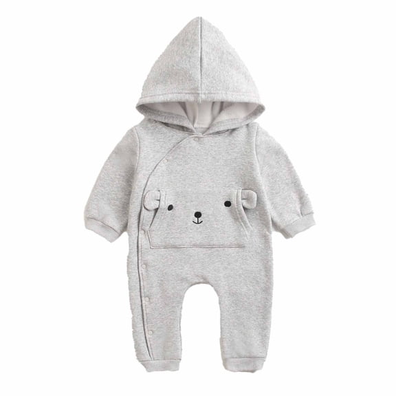 tarylea Newborn Baby Clothes Plush Lined Romper Side Button Hoodie Bodysuit Solid Color Cute Jumpsuit with Front Pocket