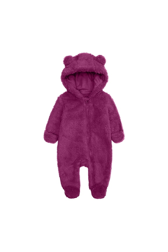 Newborn Baby Girl Boy Clothes Full Zipper Footies Plush Romper Long Sleeve Solid Color Jumpsuits Casual Comfy Cute Winter Warm Rompers for 0-12 Months