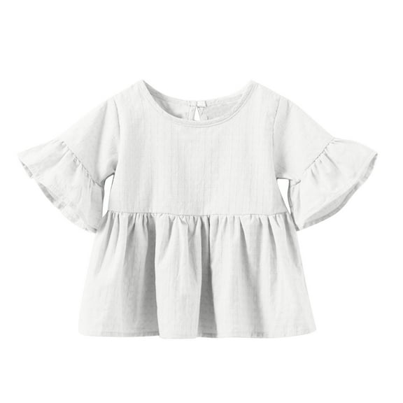 tarylea Newborn Baby Girls Cotton Top Infant Short Sleeve Shirts Crewneck Ruffle Hem Cute Summer Top