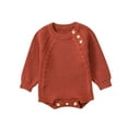 thumbnail image 1 of tarylea Newborn Baby Romper Crew Neck Button Knitted Crawling Outfit Long Sleeve Solid Color Bodysuit Comfy Warm Fall Jumpsuit, 1 of 5