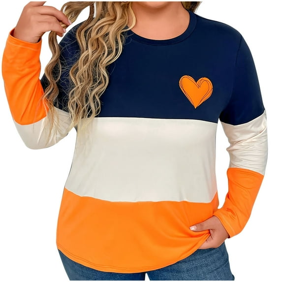 tarylea Over Size Tops for Women Color Blocked Crew Neck Tshirts Long Sleeve Casual Loose Dailywear Homewear