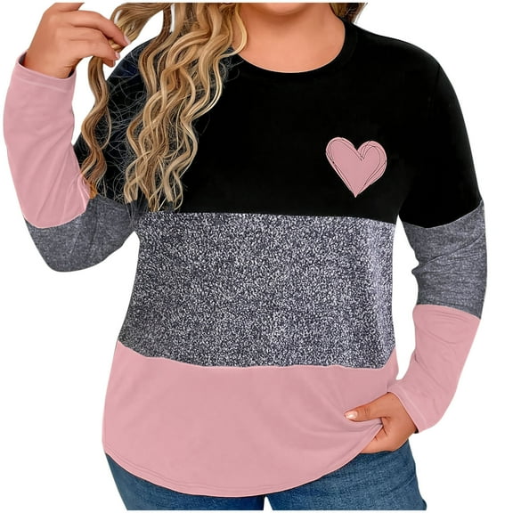 tarylea Over Size Tops for Women Color Blocked Crew Neck Tshirts Long Sleeve Casual Loose Dailywear Homewear