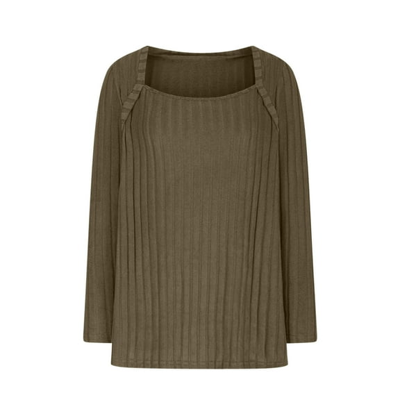 tarylea Over Size Tops for Women Ribble Knitted Square Neck Shirts Long Sleeve Loose Sweater Casual Wear Dailywear