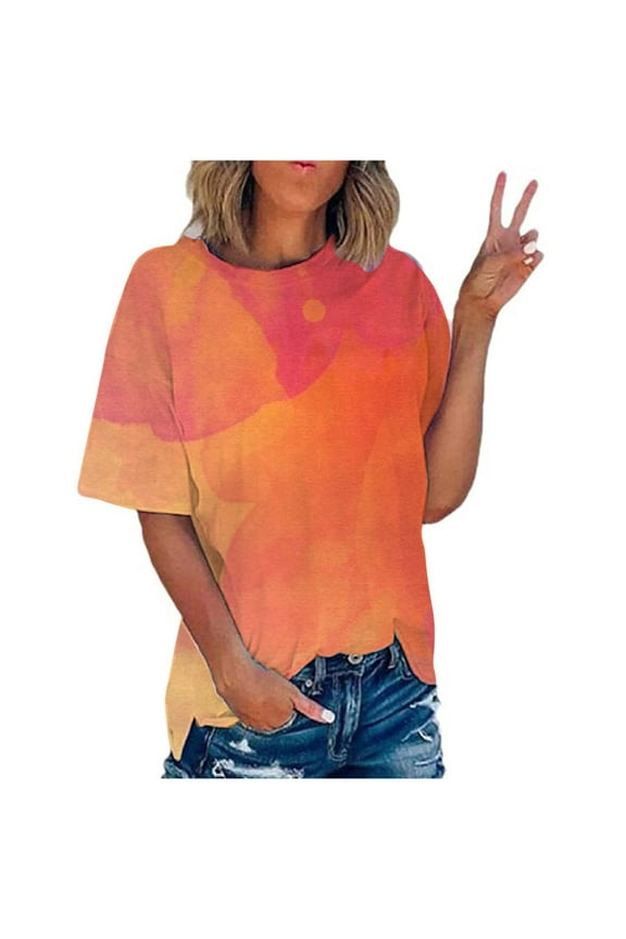 Oversized T Shirts for Women Crewneck Short Sleeve Shirts Casual Basic Tees Gradient Loose Fitted Summer Top