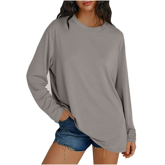 tarylea Oversized Tops for Women Crew Neck Basic Shirts Solid Color Long Sleeve Pullover Casual Loose Dailywear Sports Tops