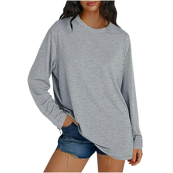 tarylea Oversized Tops for Women Crew Neck Basic Shirts Solid Color Long Sleeve Pullover Casual Loose Dailywear Sports Tops