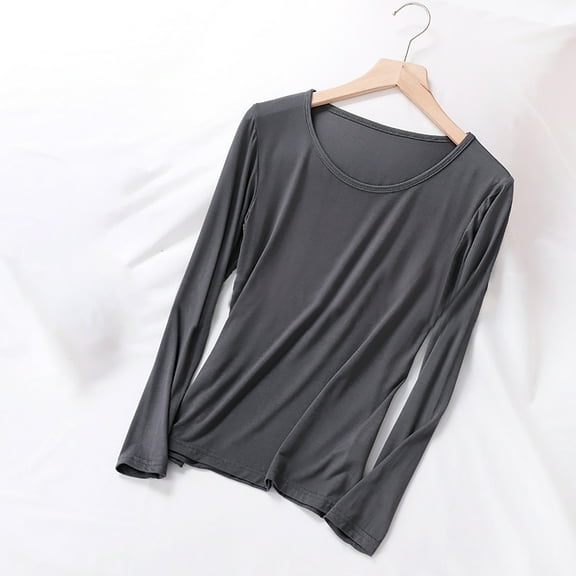 tarylea Pajama Tops for Women Long Sleeve Crew Neck T-Shirts Casual Comfy Fall Solid Color Sleepwear Tops
