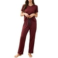 thumbnail image 1 of tarylea Pajamas Set for Women 2 Piece V Neck Short Sleeve Tops Elastic Waist Pants Solid Color Casual Loose Stretch Soft Summer Homewear Suits, 1 of 4