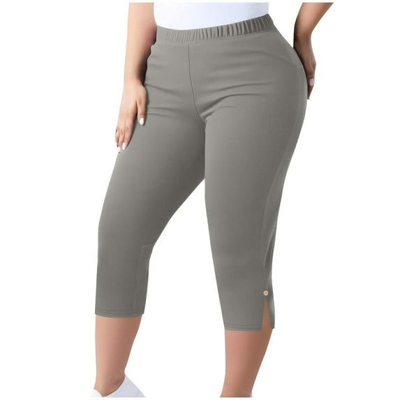 tarylea Plus Size Capri Pants for Women Elastic Waist Slim Fitted Leggings Solid Color Stretch Bottoms Casual Comfy Yoga Pants
