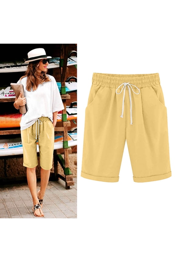 Plus Size Capri Pants for Women High Waist Knee Length Drawstring Pants Casual Summer Comfy Lightweight Breathable Outdoor Pants